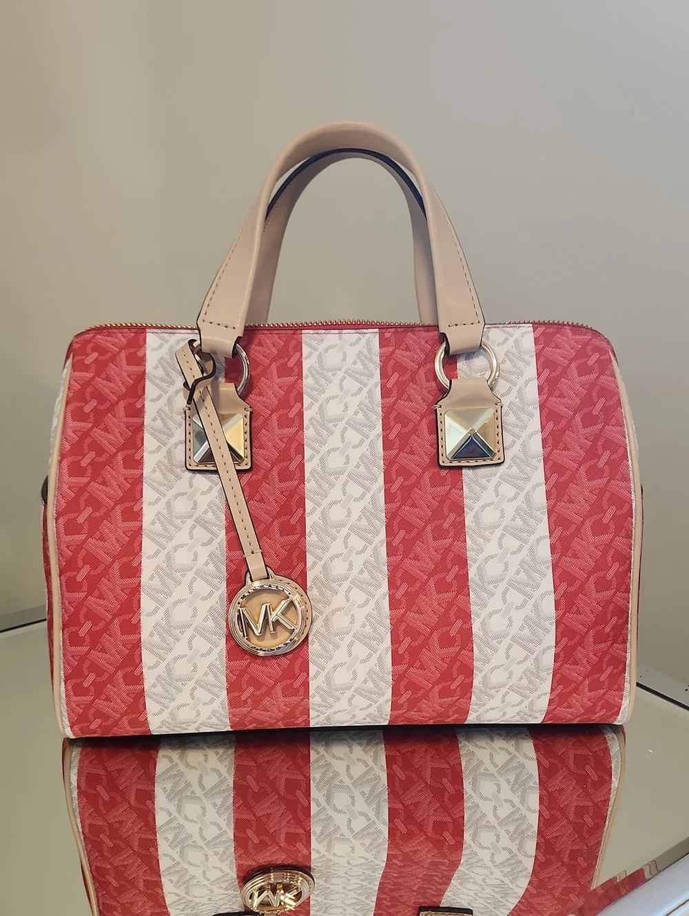 Michael Kors Pink & White Stripe Satchel